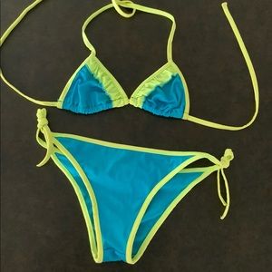 Neon Green Blue ruffle summer bikini set nwt